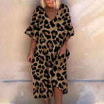 V-Neck Loose Dress With Leopard Print