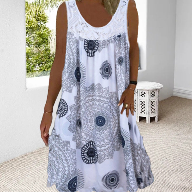 Women Summer O-Neck Sleeveless Print Dress