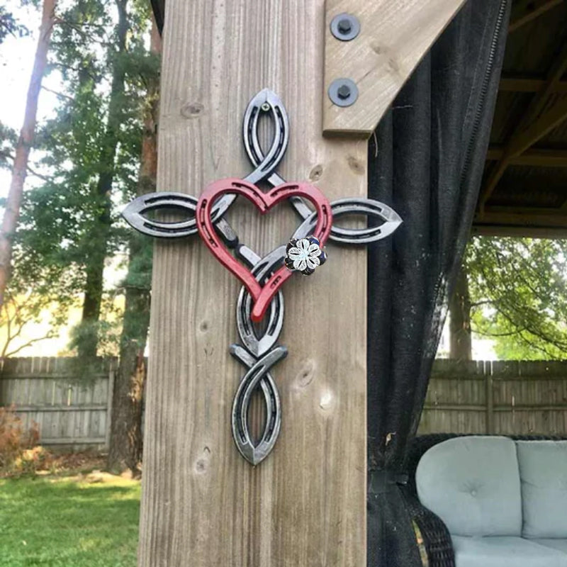 Natural Horsehsoe Cross With Heart