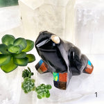 Black Onyx Crystal Frog with Shell and Gemstone Inlays - YOU CHOOSE