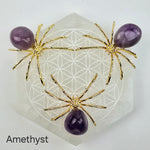 Crystal Spider - Gold-Toned Metal Spider with Tumbled Stone Body - Halloween Witchy Decor