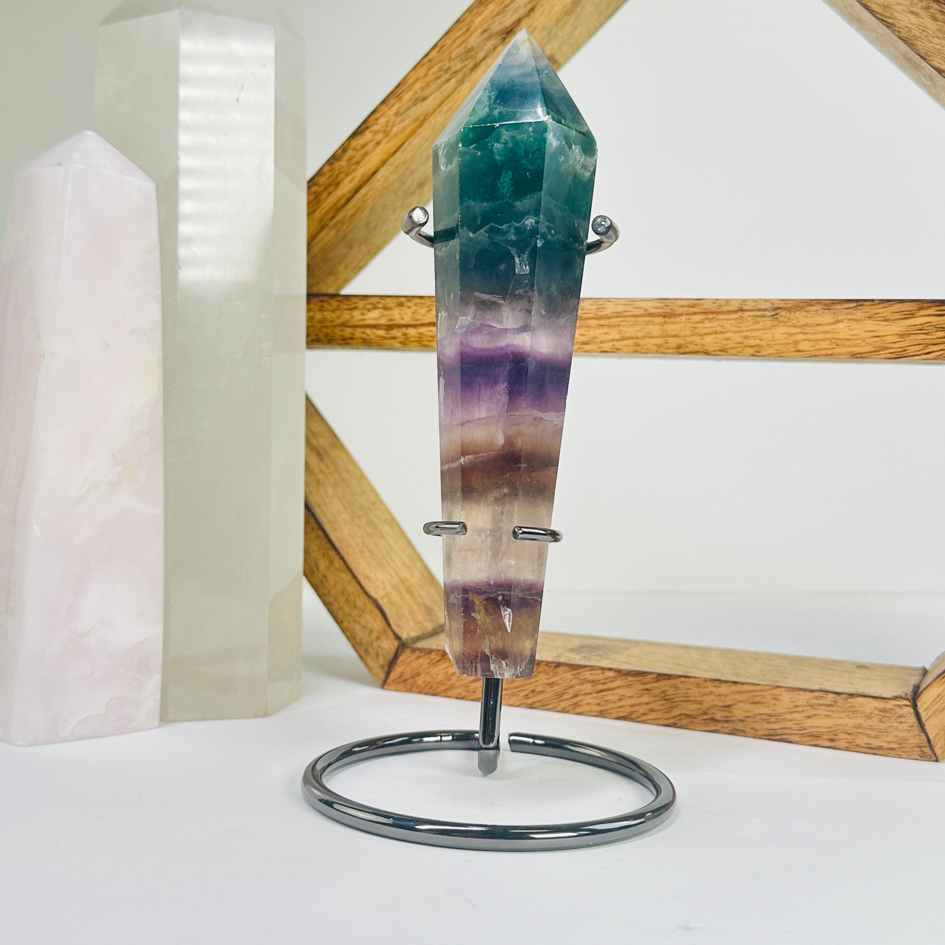 Fluorite Crystal Point with Stand AS IS