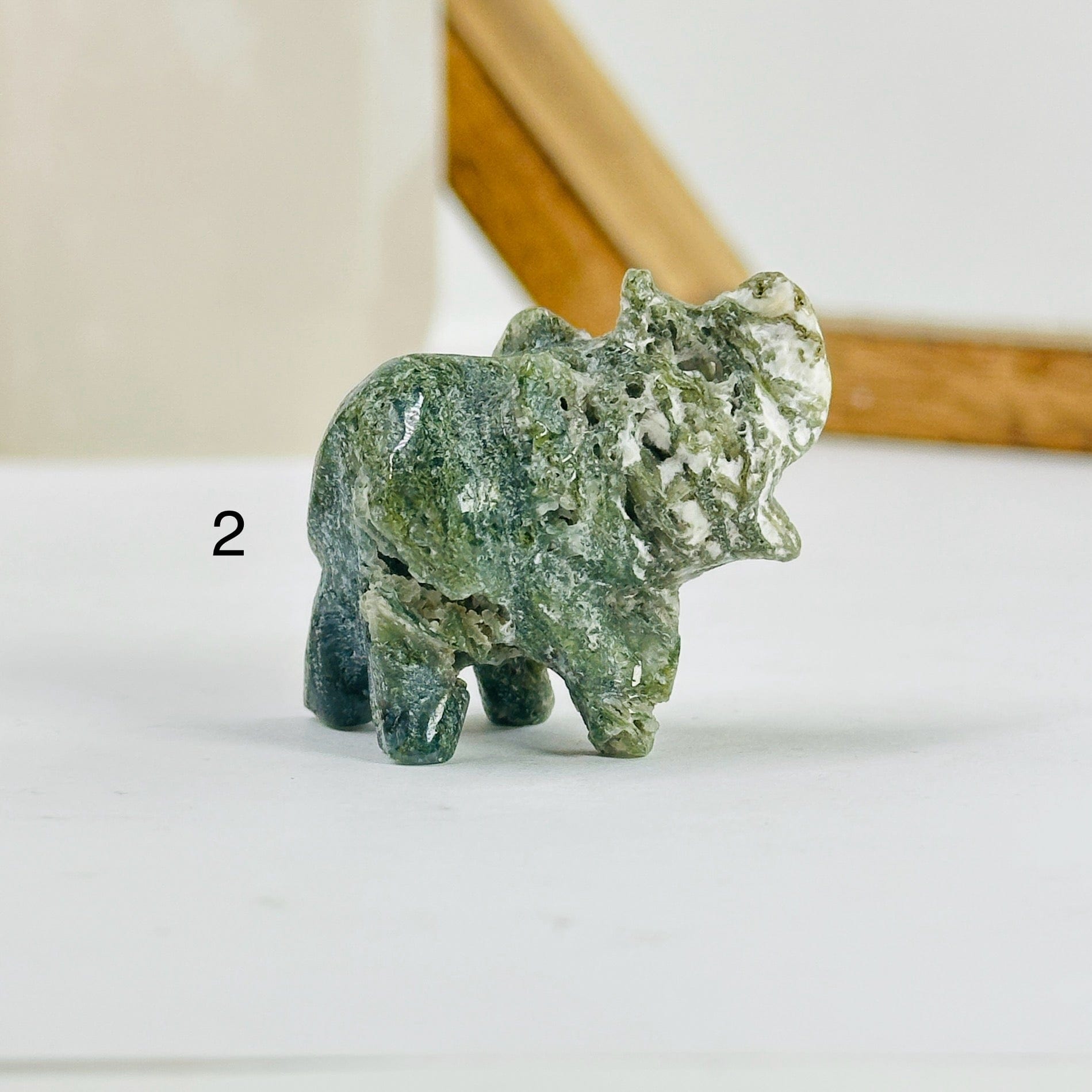 Moss Agate Crystal Carved Elephants YOU CHOOSE