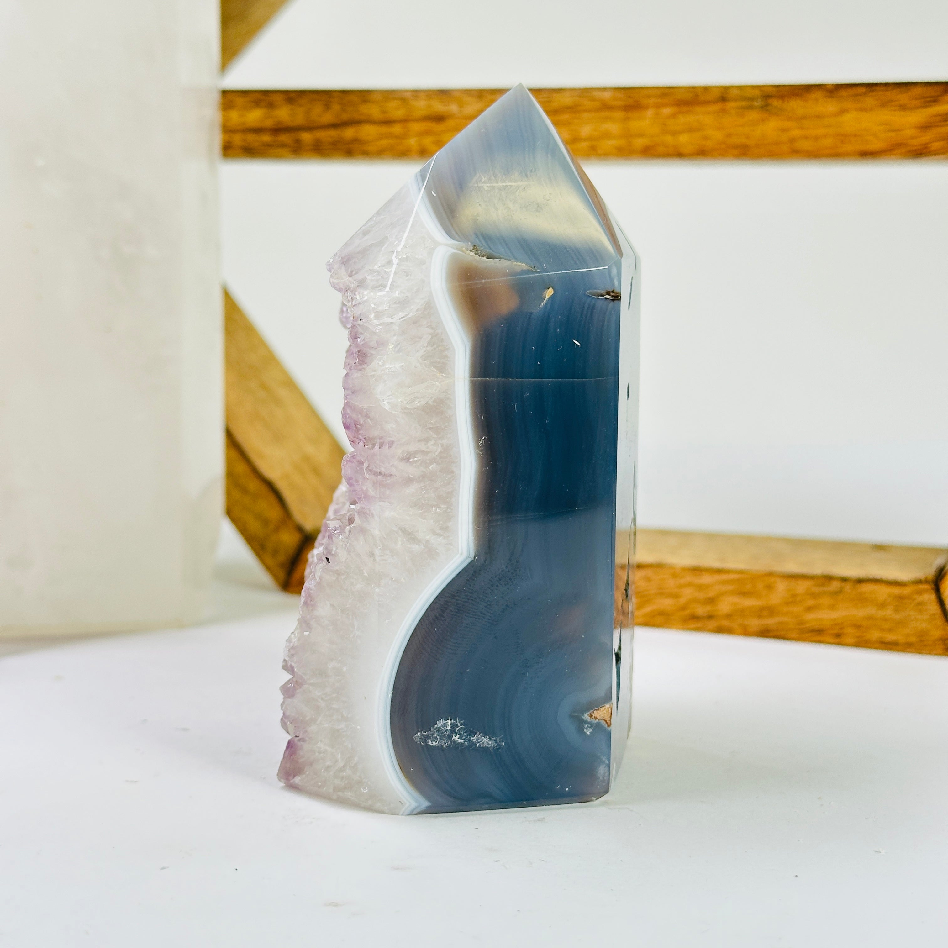 Agate Amethyst Polished Crystal Point One-of-a-Kind #7