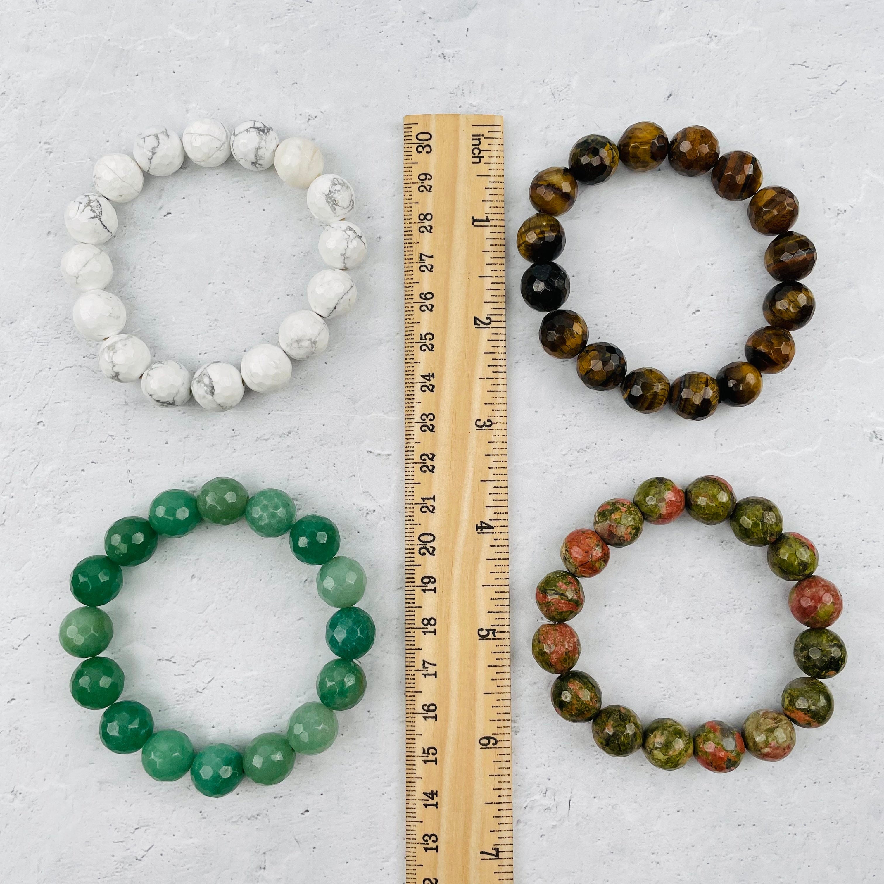 Round Faceted Gemstone Bead Bracelets - 12mm