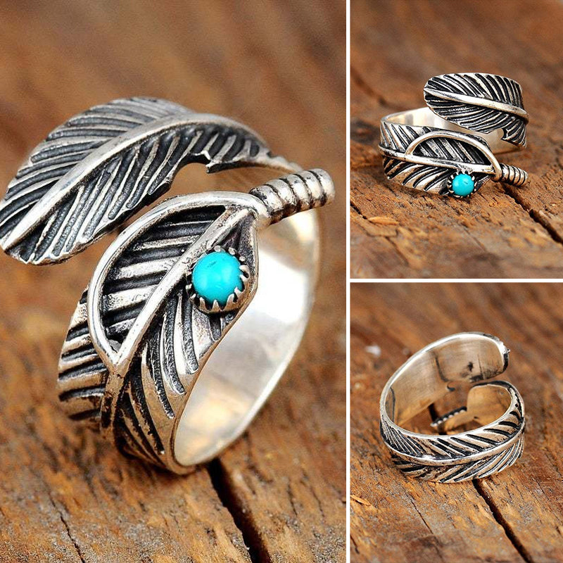 Feather Turquoise Adjustable Ring