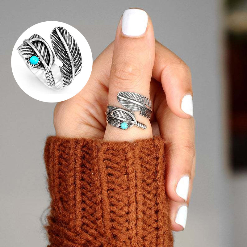 Feather Turquoise Adjustable Ring