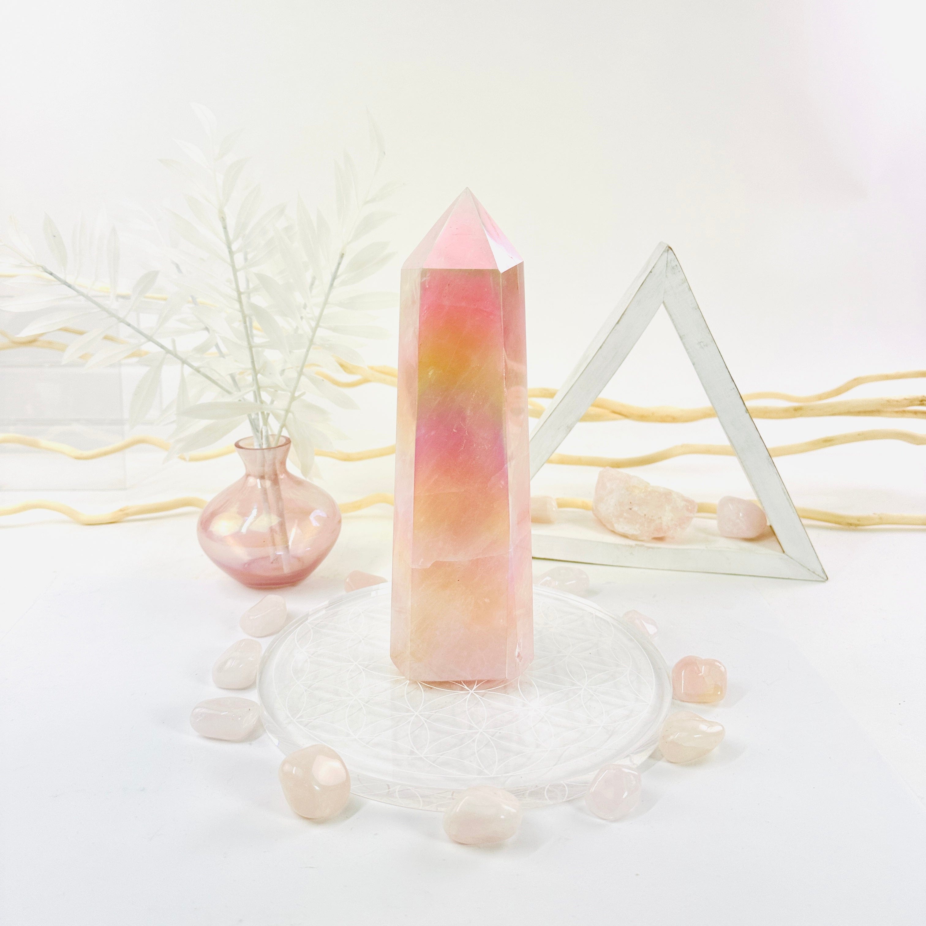 Angel Aura Rose Quartz Tower - Crystal Tower