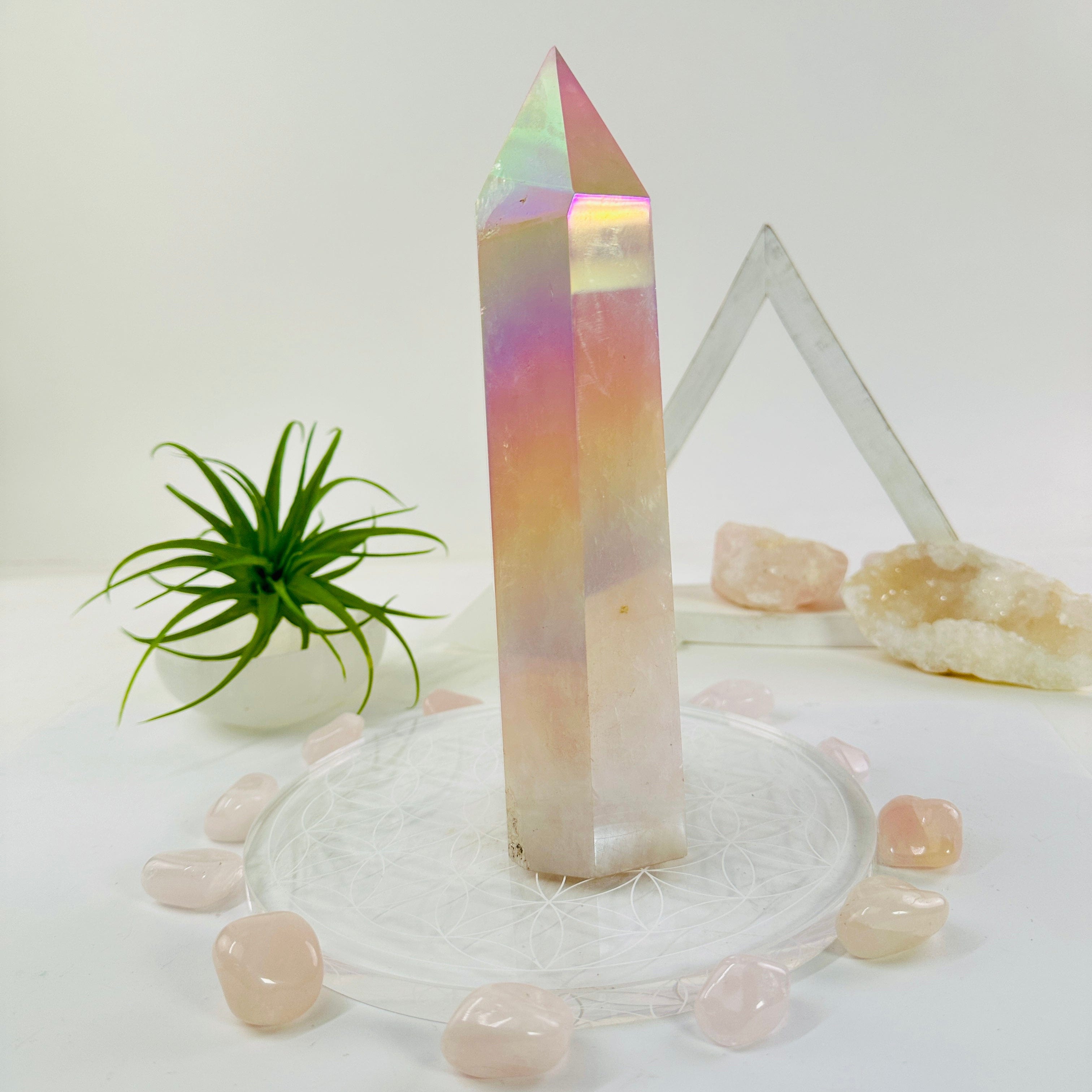 Angel Aura Rose Quartz Obelisk Crystal