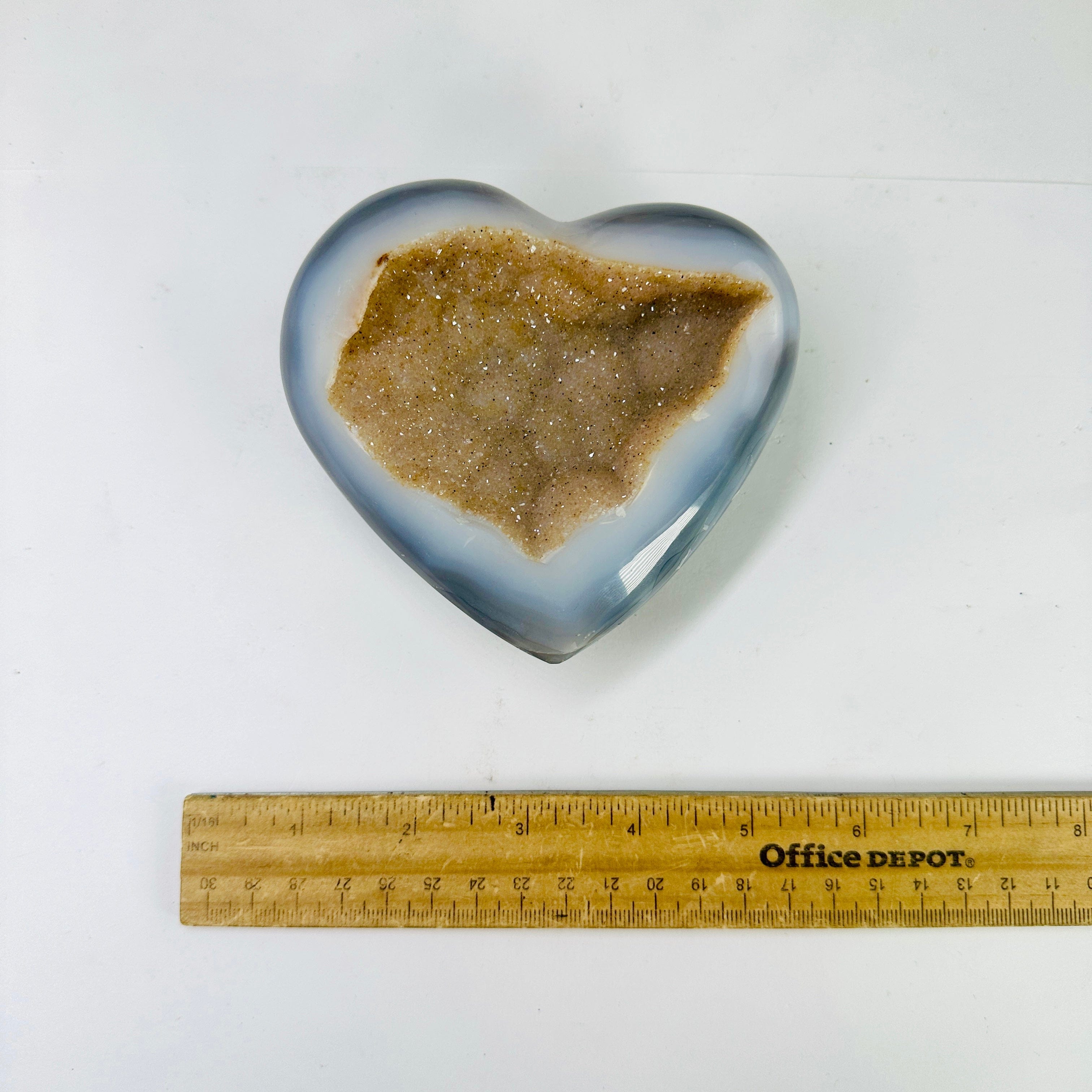 Agate Geode Heart with Druzy - Polished Crystal Heart