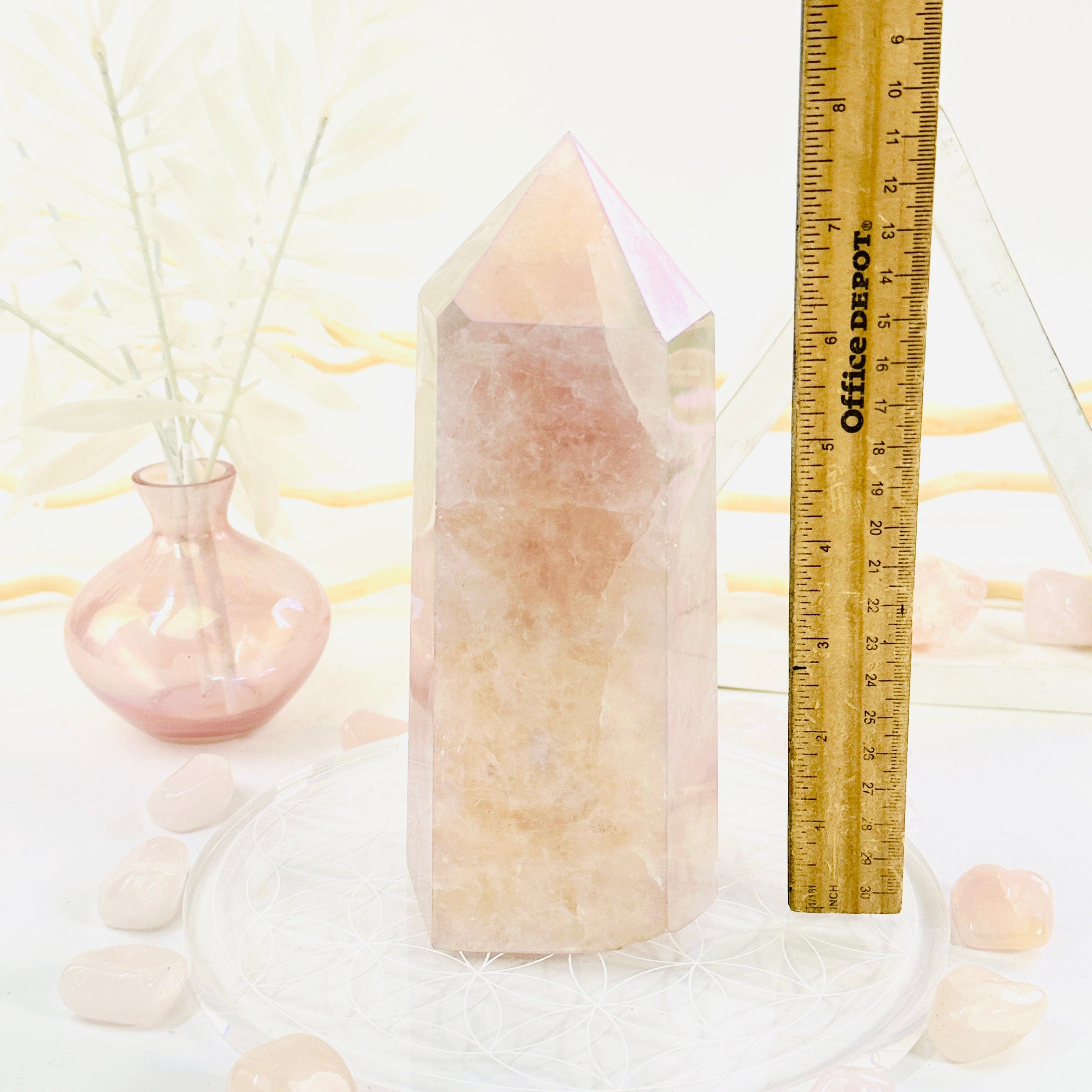 Angel Aura Rose Quartz Polished Point Crystal with Natural Inclusions