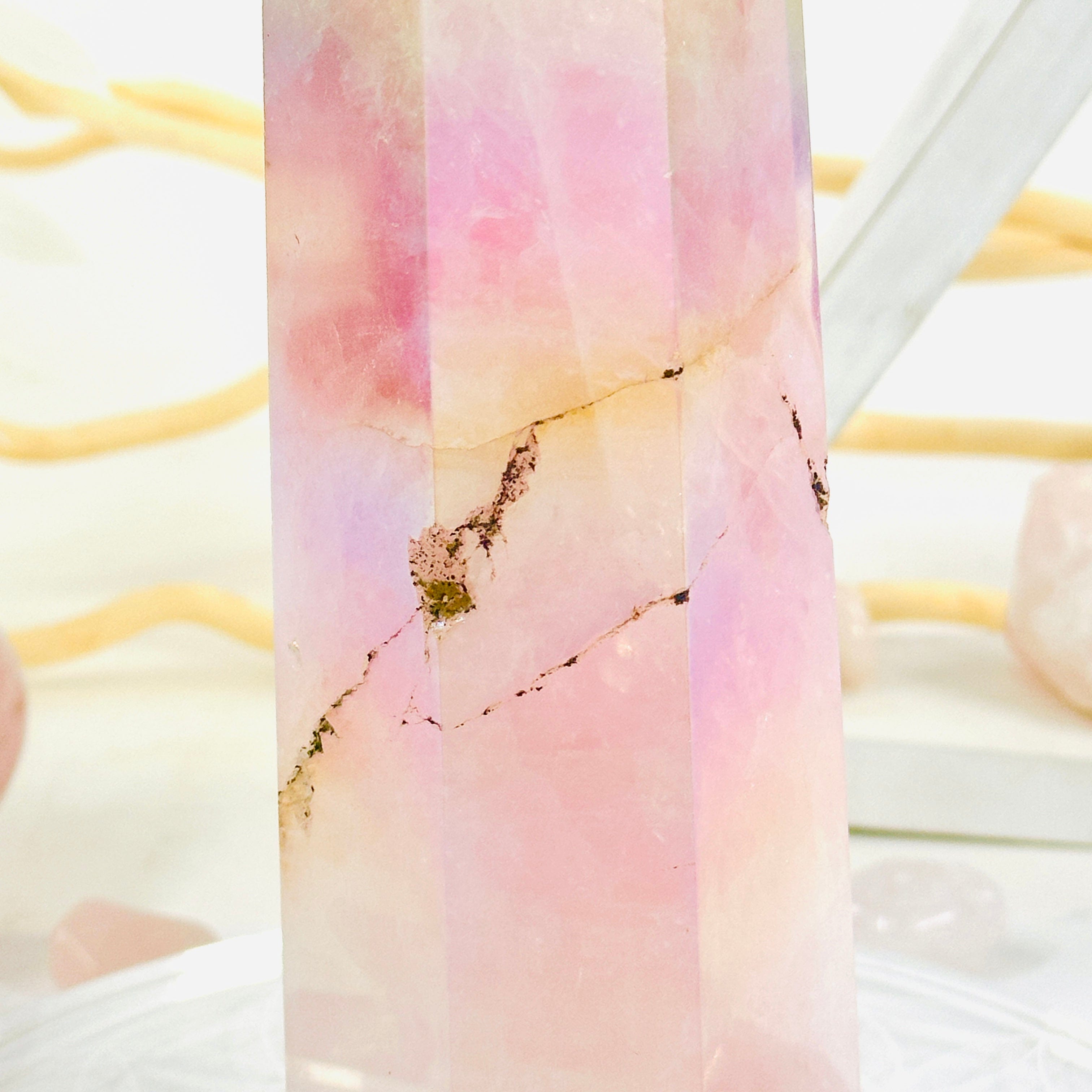 Angel Aura Rose Quartz Crystal Tower with Natural Inclusions