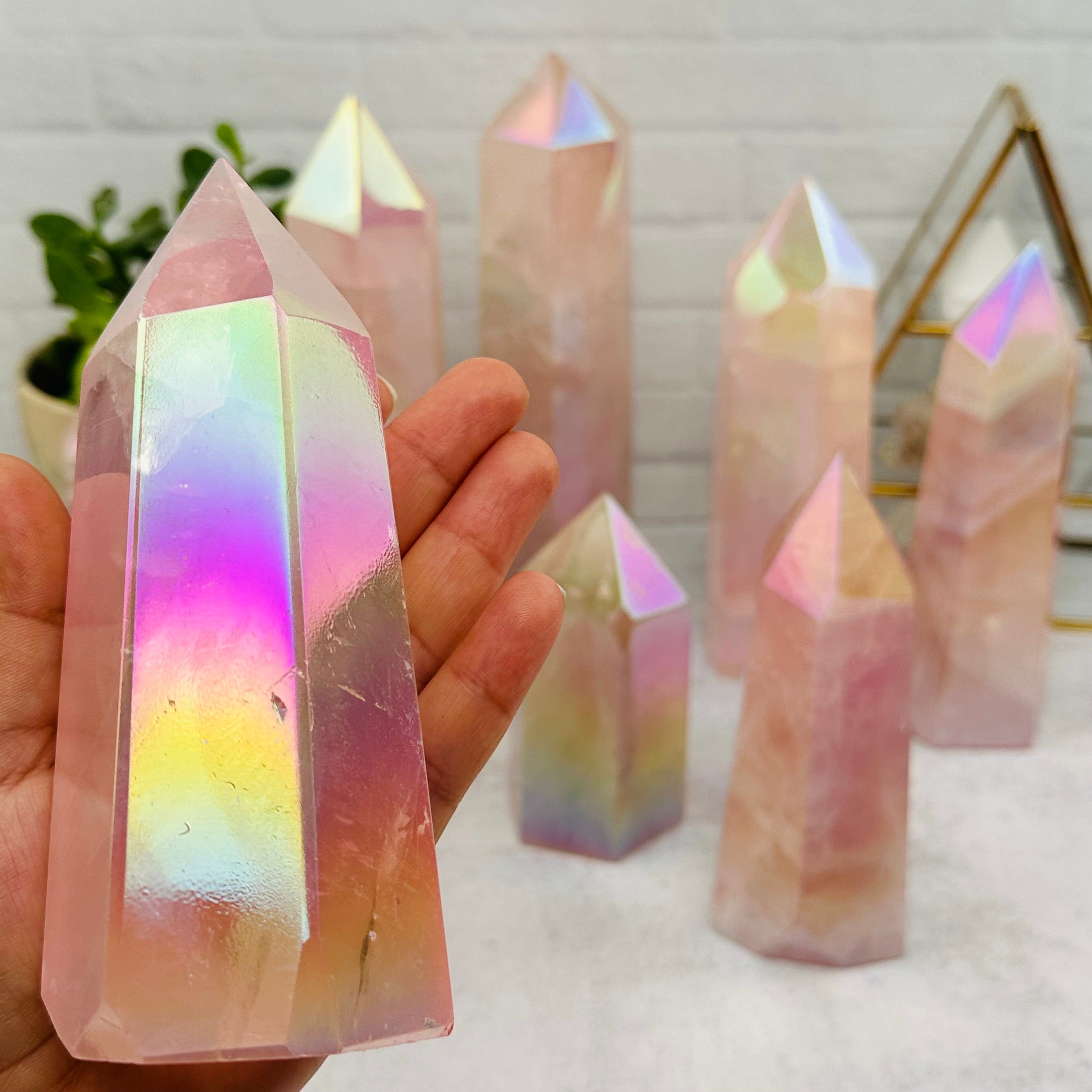 Angel Aura Rose Quartz Crystal Polished Tower - By Weight -