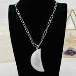 Amethyst Crystal Druzy Moon Necklace - You Select Style -