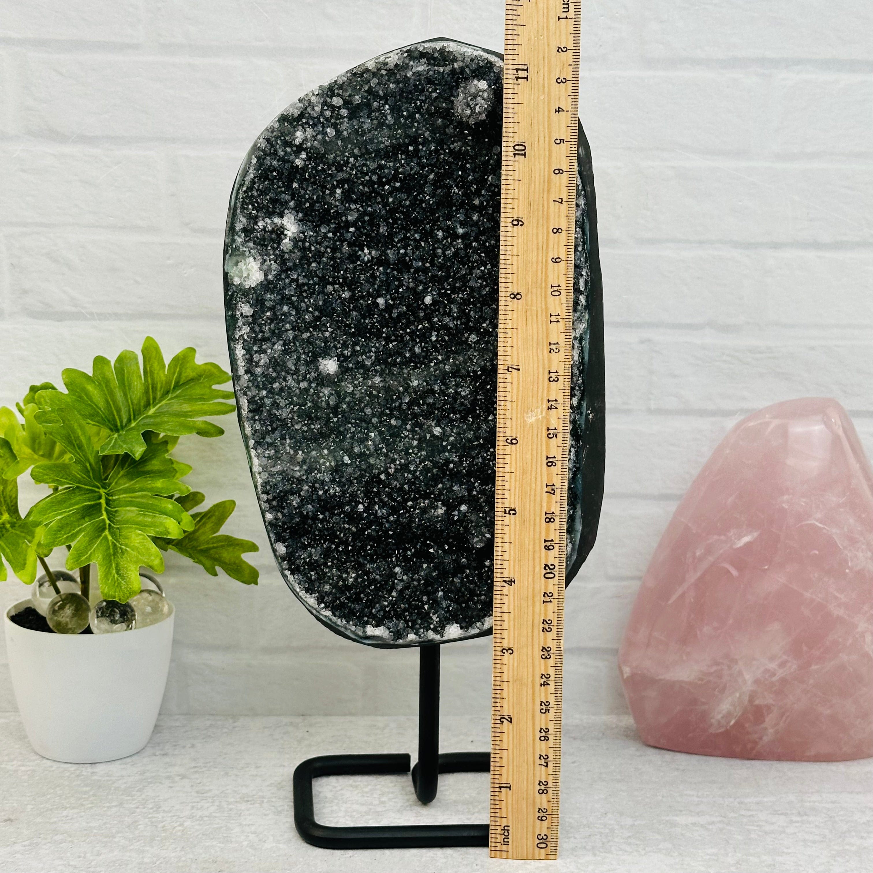 Black Amethyst Crystal Cluster on Metal Stand - OOAK -