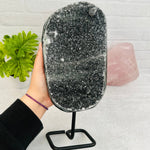 Black Amethyst Crystal Cluster on Metal Stand - OOAK -