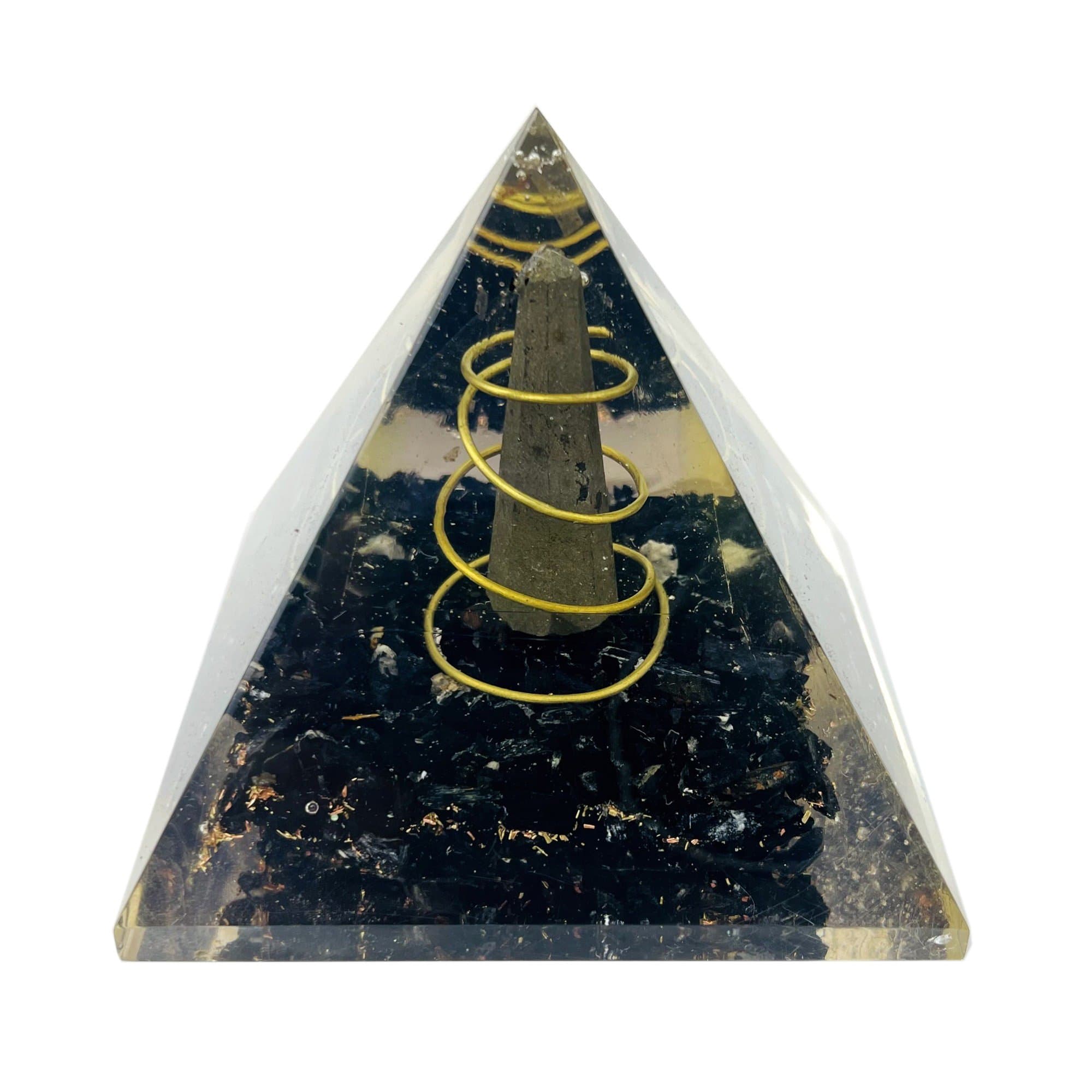 Orgone Tourmaline with Pyrite Point Pyramid - Chakra Reiki Metaphysical Pyramids