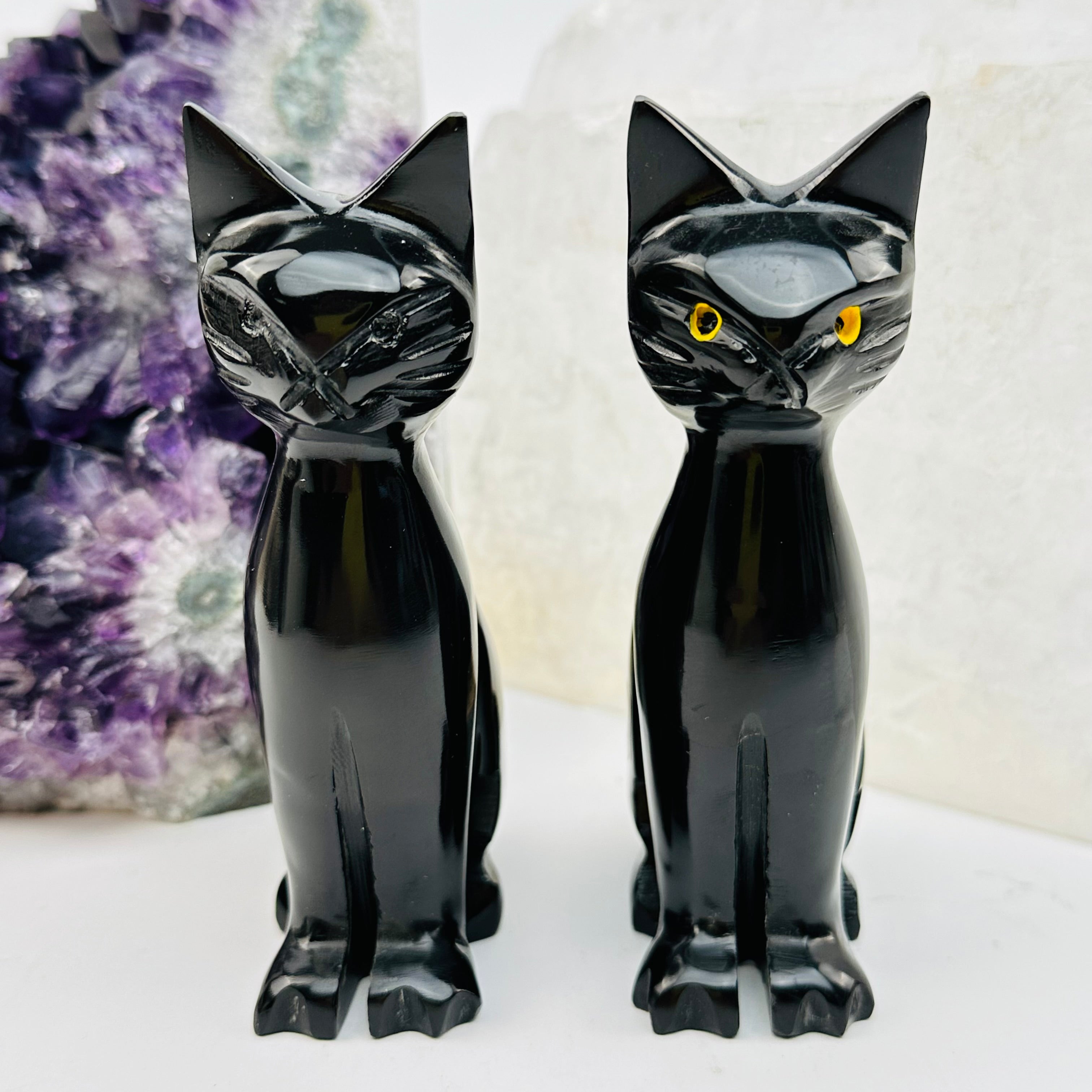 Black Onyx Hand Carved Crystal Cat