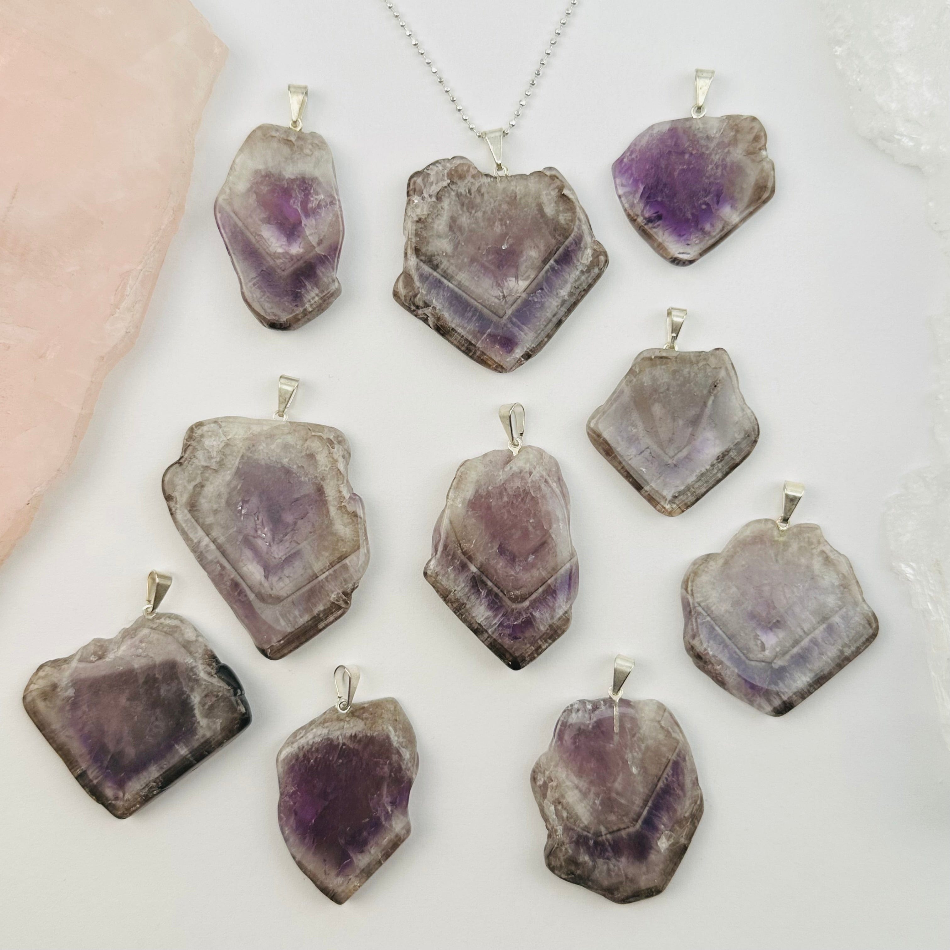 Amethyst with Smoky Quartz Crystal Polished Pendant