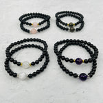 Black Tourmaline with Gemstone Bead Bracelets - Gold or Silver Accent