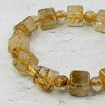 Rutilated Crystal Quartz Cube Bead Bracelet