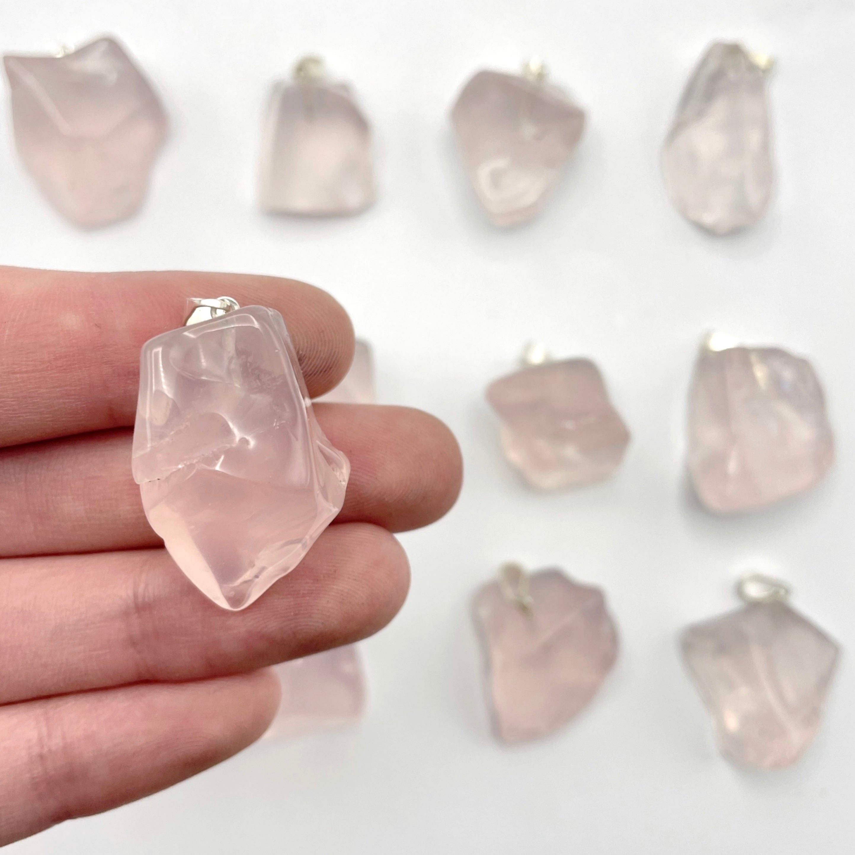 Tumbled Rose Quartz Pendant with Silver Plated Bail