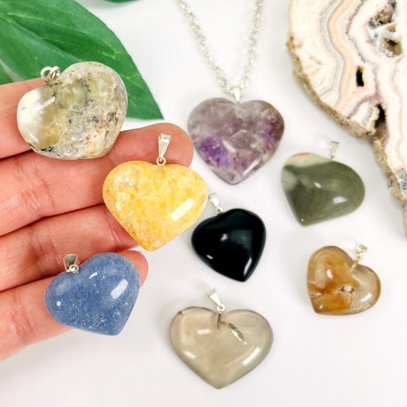 Gemstone Heart Pendants with Silver Toned Bail