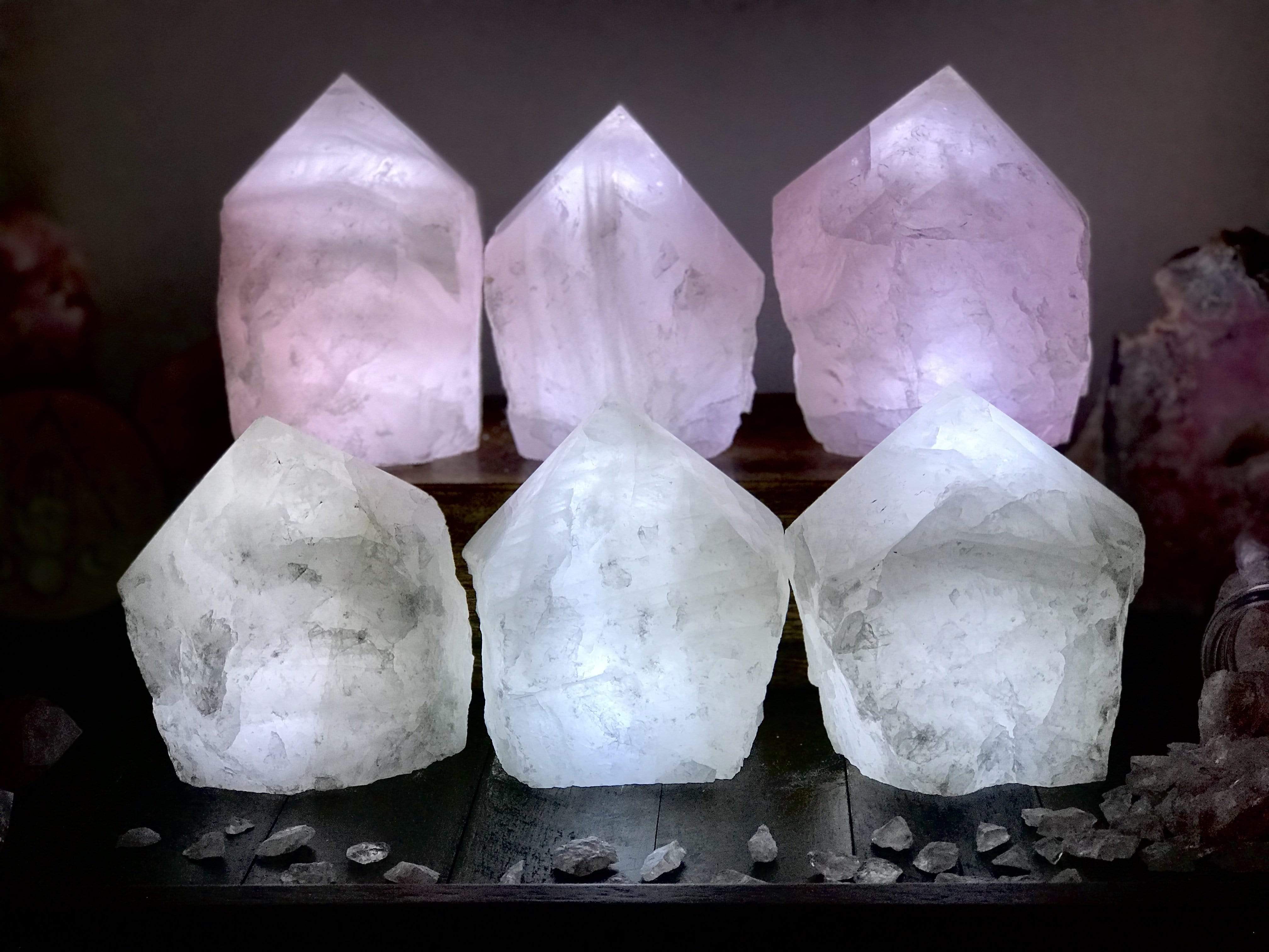 Rose Quartz and Crystal Point Lamps with USB Cord