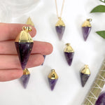 Amethyst Quartz Spear Pendant with Electroplated 24k Gold Cap and Bail (S52B24b-05)