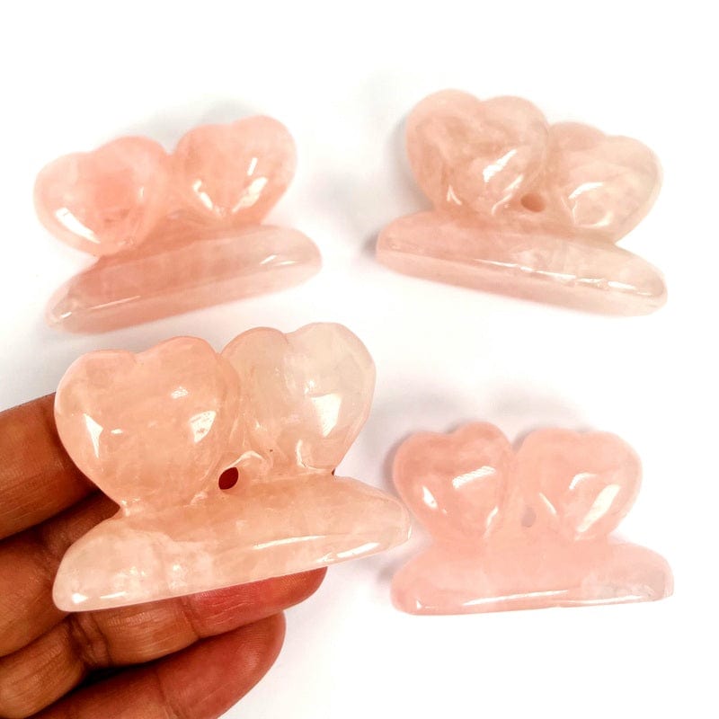 Double Hearts Rose Quartz Carved Stone