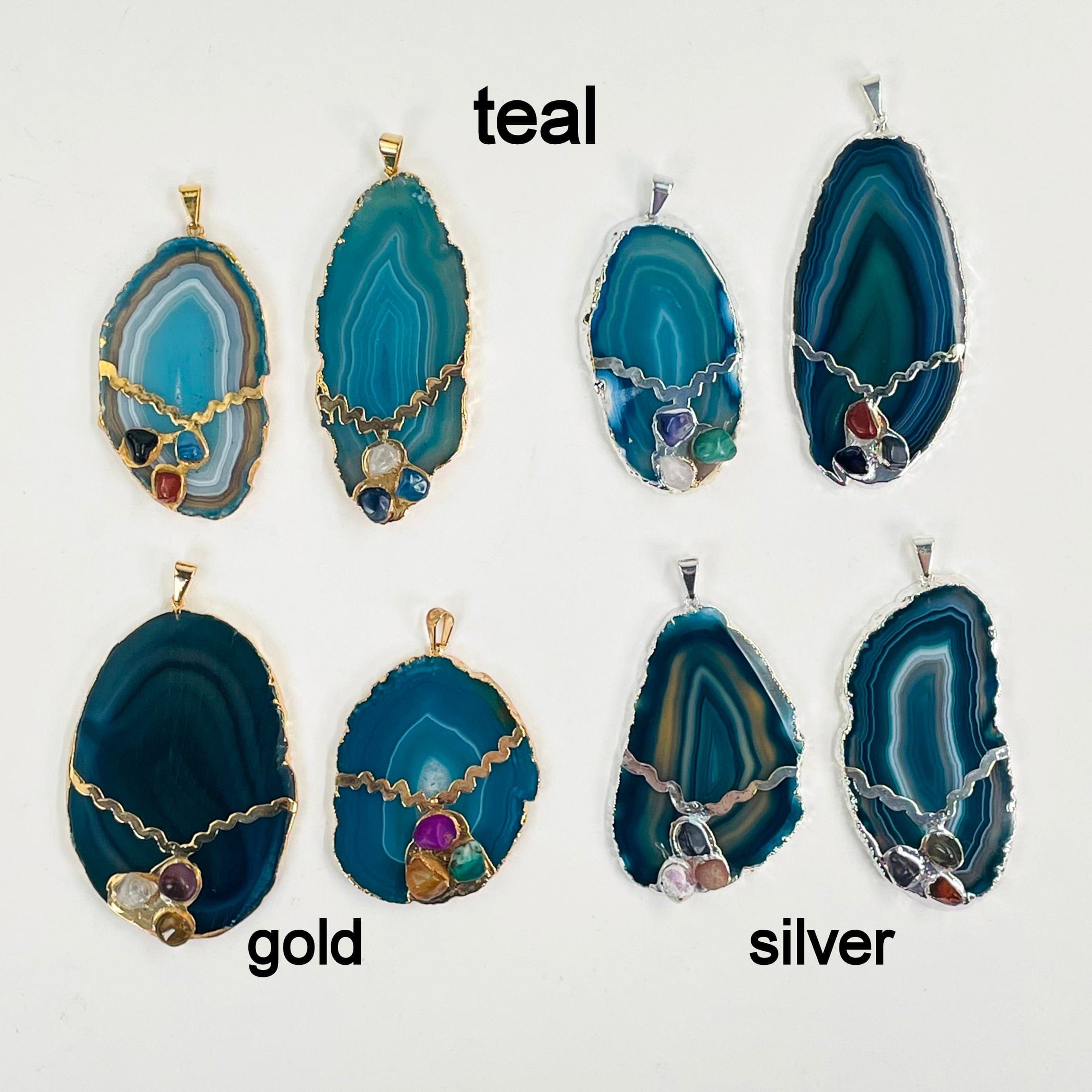 Agate Slice Pendants with Assorted Gemstone Accents