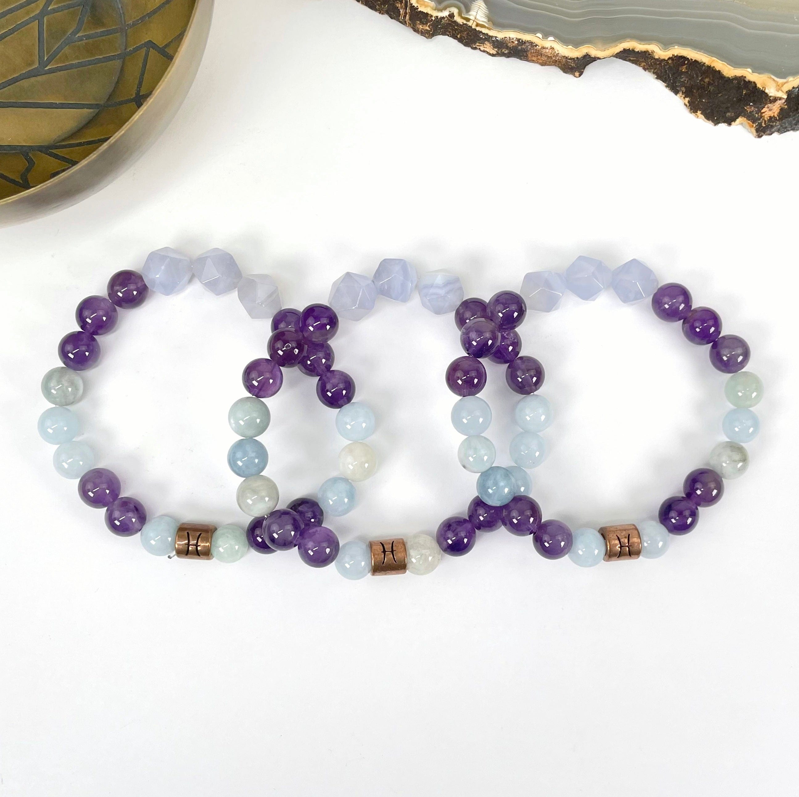 Pisces Zodiac Gemstone Crystal Stretch Bracelet