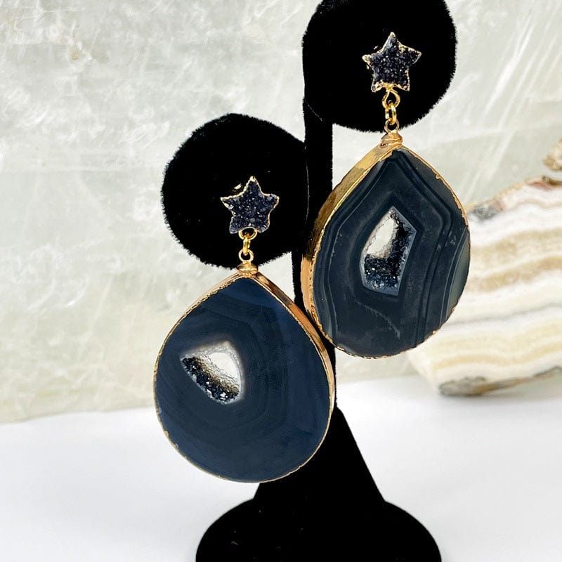 Agate Slice Earrings with Star Druzy Accent