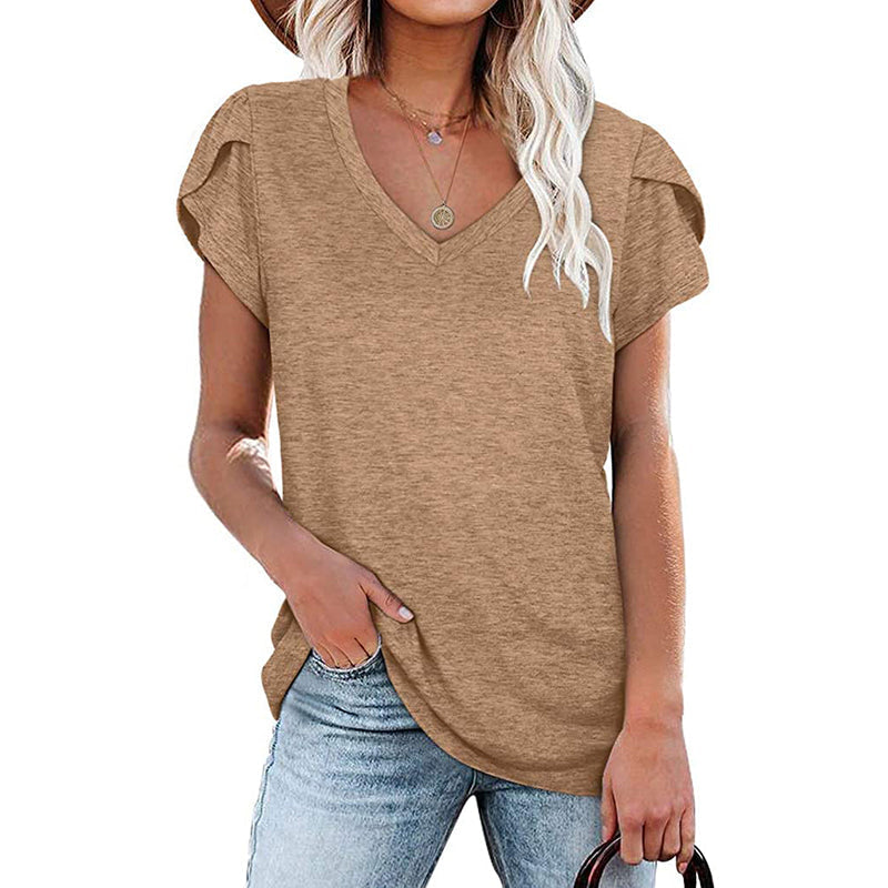 Solid V-Neck Short Sleeve T-Shirt