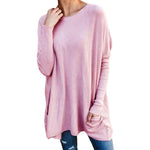 Round Neck Long Sleeve Loose Pocket Solid T-Shirt