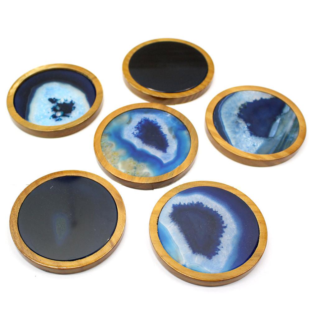 Agate Coasters in Wood Set