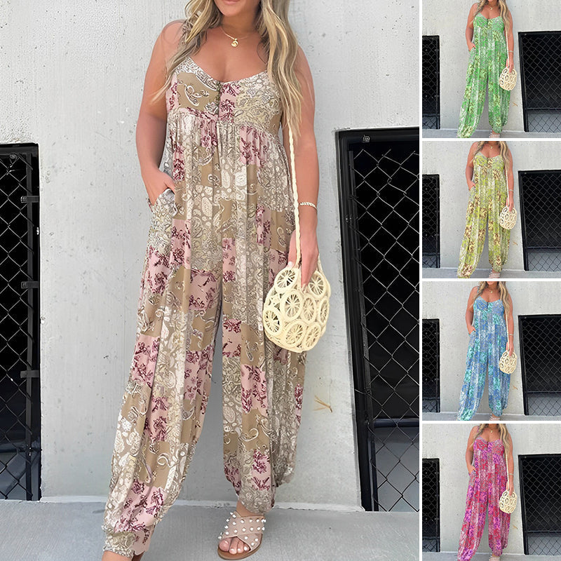 Patchwork Print Loose Jumpsuit